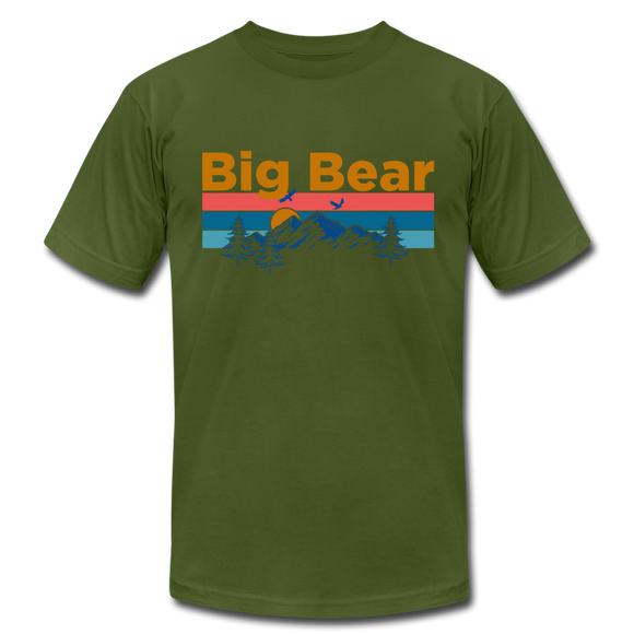 Big Bear, California T-Shirt - Retro Mountain & Birds Unisex Big Bear T Shirt - olive