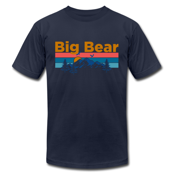 Big Bear, California T-Shirt - Retro Mountain & Birds Unisex Big Bear T Shirt - navy