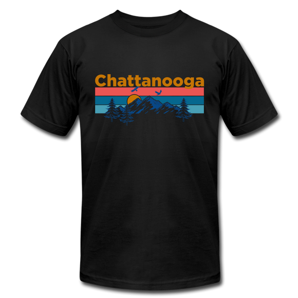 Chattanooga, Tennessee T-Shirt - Retro Mountain & Birds Unisex Chattanooga T Shirt - black