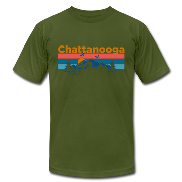 Chattanooga, Tennessee T-Shirt - Retro Mountain & Birds Unisex Chattanooga T Shirt - olive