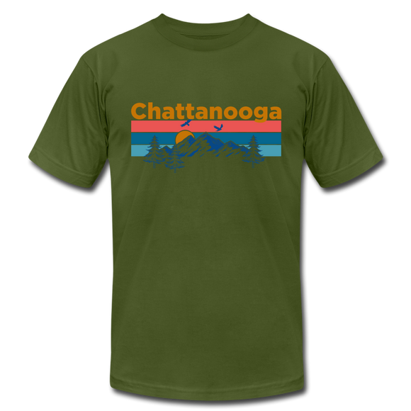 Chattanooga, Tennessee T-Shirt - Retro Mountain & Birds Unisex Chattanooga T Shirt - olive