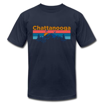 Chattanooga, Tennessee T-Shirt - Retro Mountain & Birds Unisex Chattanooga T Shirt - navy