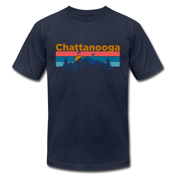 Chattanooga, Tennessee T-Shirt - Retro Mountain & Birds Unisex Chattanooga T Shirt - navy