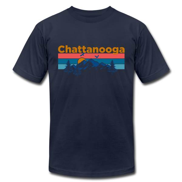 Chattanooga, Tennessee T-Shirt - Retro Mountain & Birds Unisex Chattanooga T Shirt - navy