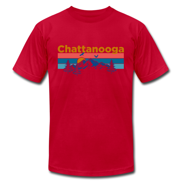 Chattanooga, Tennessee T-Shirt - Retro Mountain & Birds Unisex Chattanooga T Shirt - red
