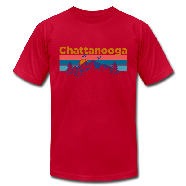 Chattanooga, Tennessee T-Shirt - Retro Mountain & Birds Unisex Chattanooga T Shirt - red