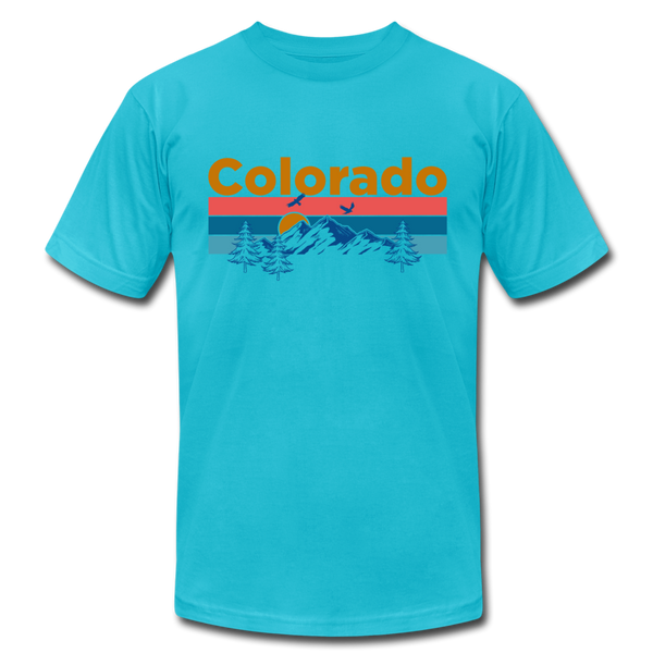 Colorado T-Shirt - Retro Mountain & Birds Unisex Colorado T Shirt - turquoise