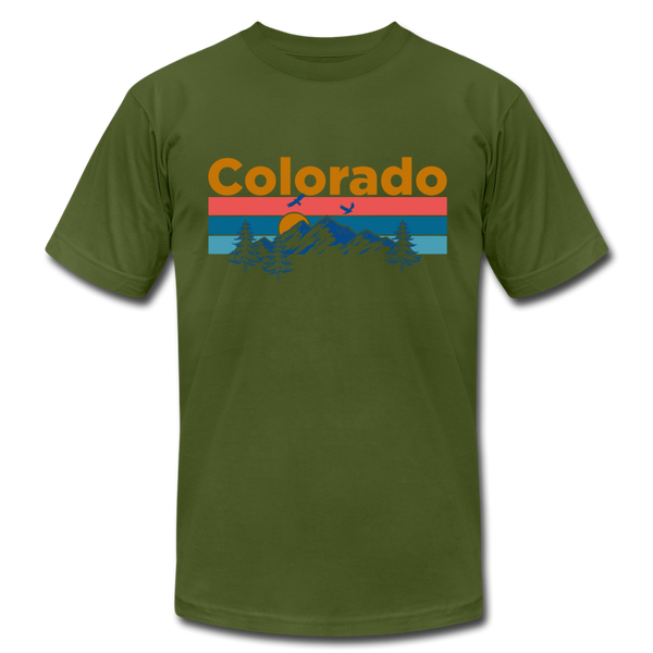 Colorado T-Shirt - Retro Mountain & Birds Unisex Colorado T Shirt - olive