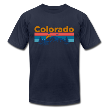 Colorado T-Shirt - Retro Mountain & Birds Unisex Colorado T Shirt - navy