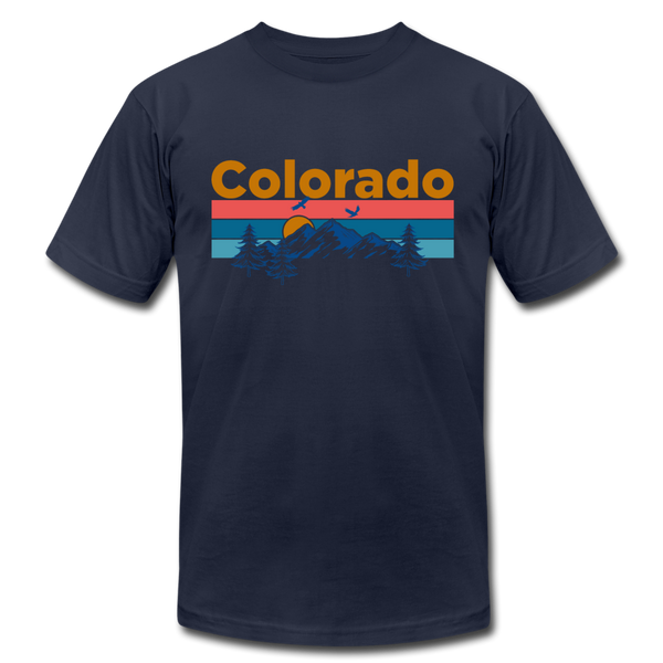 Colorado T-Shirt - Retro Mountain & Birds Unisex Colorado T Shirt - navy