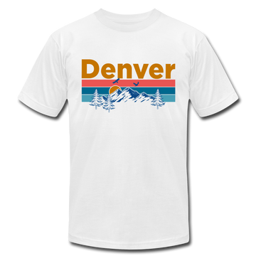 Denver, Colorado T-Shirt - Retro Mountain & Birds Unisex Denver T Shirt - white