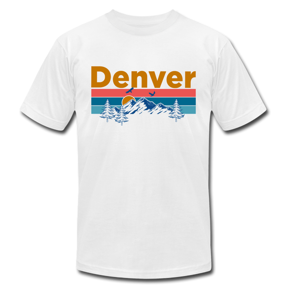 Denver, Colorado T-Shirt - Retro Mountain & Birds Unisex Denver T Shirt - white