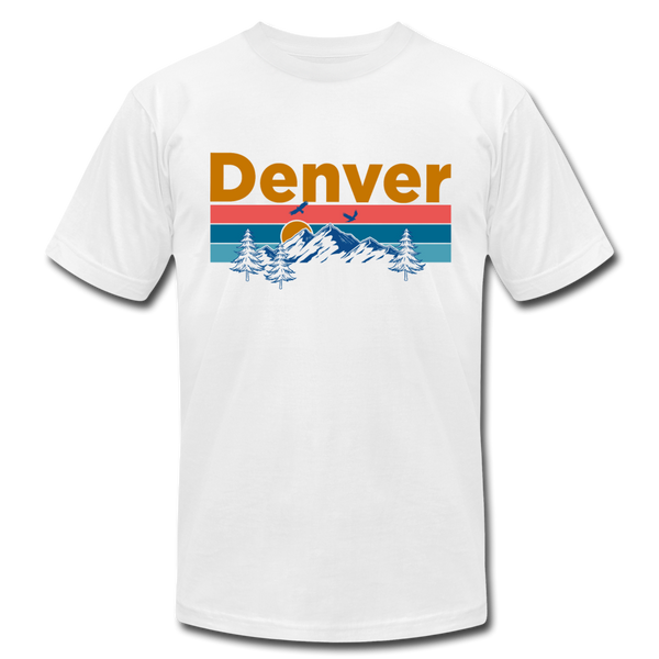 Denver, Colorado T-Shirt - Retro Mountain & Birds Unisex Denver T Shirt - white