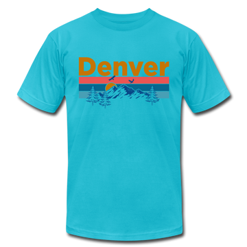 Denver, Colorado T-Shirt - Retro Mountain & Birds Unisex Denver T Shirt - turquoise