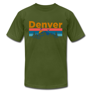Denver, Colorado T-Shirt - Retro Mountain & Birds Unisex Denver T Shirt - olive