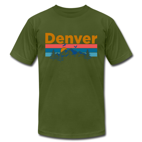 Denver, Colorado T-Shirt - Retro Mountain & Birds Unisex Denver T Shirt - olive