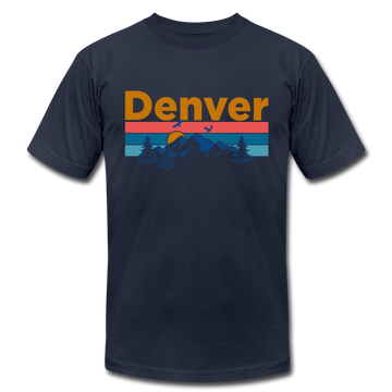 Denver, Colorado T-Shirt - Retro Mountain & Birds Unisex Denver T Shirt - navy