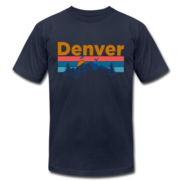 Denver, Colorado T-Shirt - Retro Mountain & Birds Unisex Denver T Shirt - navy