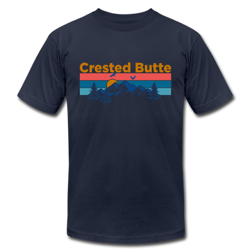 Crested Butte T-Shirt - Retro Mountain & Birds Unisex Crested Butte T Shirt - navy
