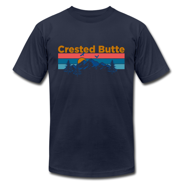 Crested Butte T-Shirt - Retro Mountain & Birds Unisex Crested Butte T Shirt - navy