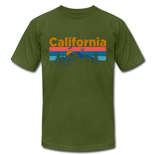 California T-Shirt - Retro Mountain & Birds Unisex California T Shirt - olive