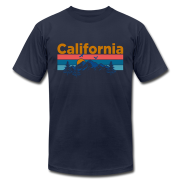 California T-Shirt - Retro Mountain & Birds Unisex California T Shirt - navy