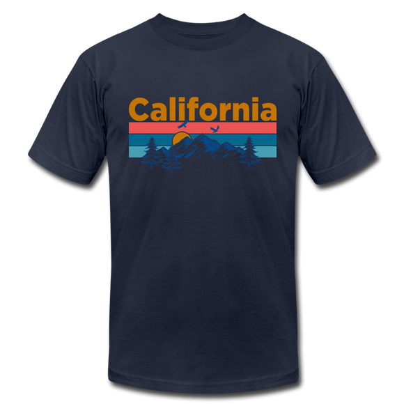 California T-Shirt - Retro Mountain & Birds Unisex California T Shirt - navy