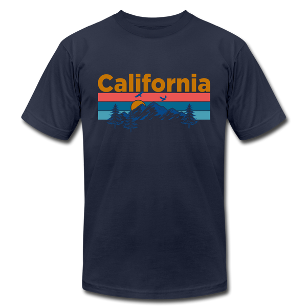 California T-Shirt - Retro Mountain & Birds Unisex California T Shirt - navy