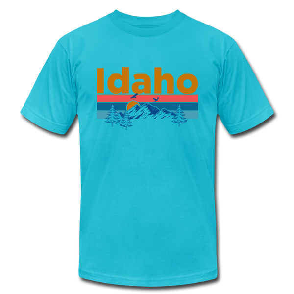 Idaho T-Shirt - Retro Mountain & Birds Unisex Idaho T Shirt - turquoise