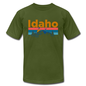 Idaho T-Shirt - Retro Mountain & Birds Unisex Idaho T Shirt - olive