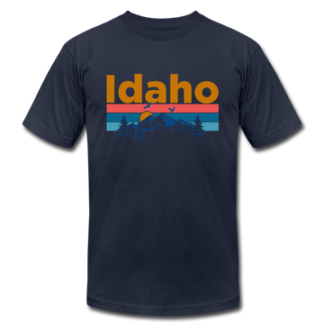 Idaho T-Shirt - Retro Mountain & Birds Unisex Idaho T Shirt - navy