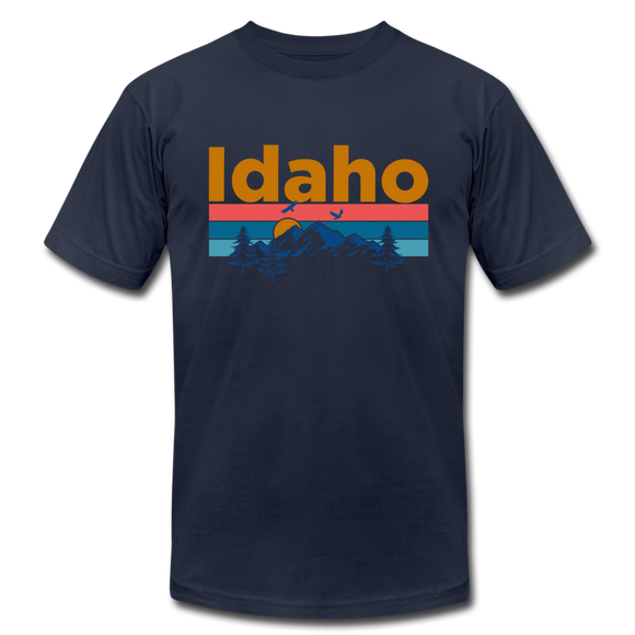 Idaho T-Shirt - Retro Mountain & Birds Unisex Idaho T Shirt - navy