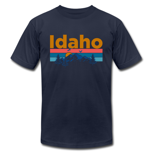 Idaho T-Shirt - Retro Mountain & Birds Unisex Idaho T Shirt - navy