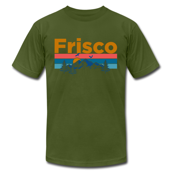Frisco, Colorado T-Shirt - Retro Mountain & Birds Unisex Frisco T Shirt - olive