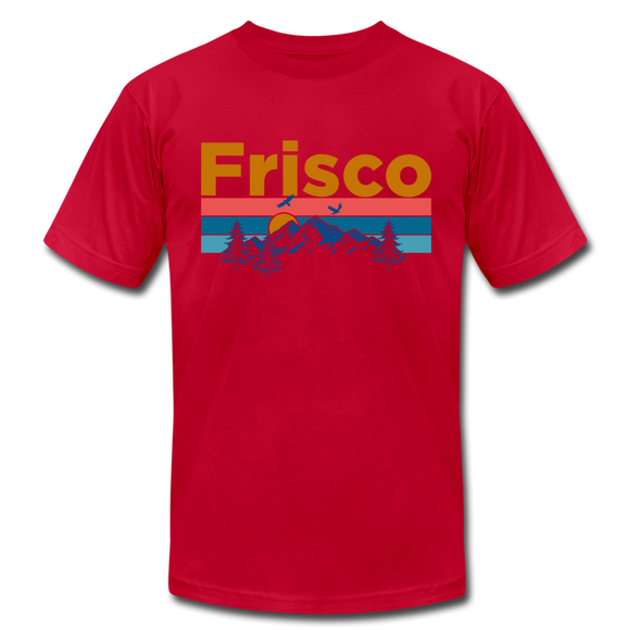 Frisco, Colorado T-Shirt - Retro Mountain & Birds Unisex Frisco T Shirt - red