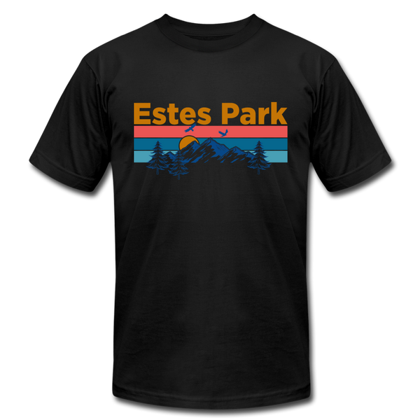 Estes Park, Colorado T-Shirt - Retro Mountain & Birds Unisex Estes Park T Shirt - black
