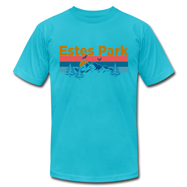 Estes Park, Colorado T-Shirt - Retro Mountain & Birds Unisex Estes Park T Shirt - turquoise