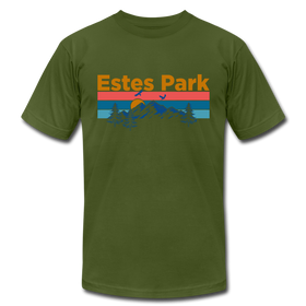 Estes Park, Colorado T-Shirt - Retro Mountain & Birds Unisex Estes Park T Shirt - olive