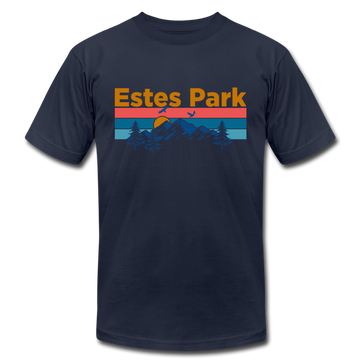 Estes Park, Colorado T-Shirt - Retro Mountain & Birds Unisex Estes Park T Shirt - navy