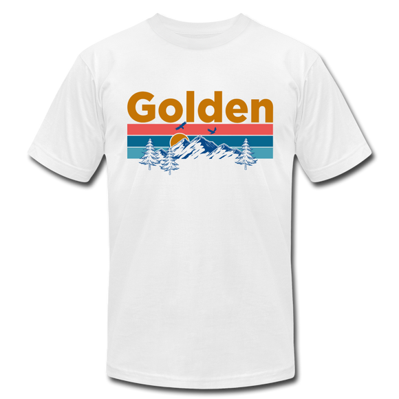 Golden, Colorado T-Shirt - Retro Mountain & Birds Unisex Golden T Shirt - white