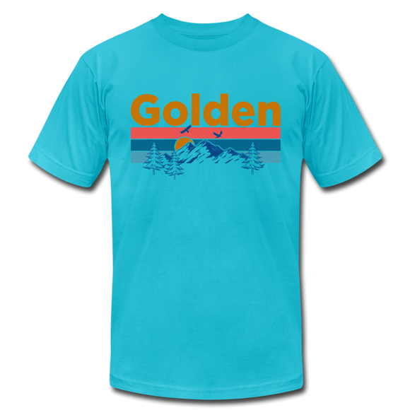 Golden, Colorado T-Shirt - Retro Mountain & Birds Unisex Golden T Shirt - turquoise