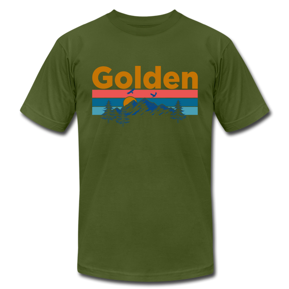 Golden, Colorado T-Shirt - Retro Mountain & Birds Unisex Golden T Shirt - olive
