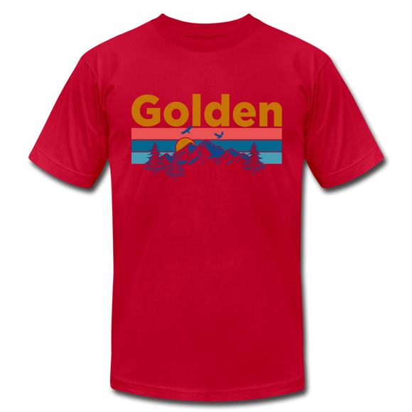 Golden, Colorado T-Shirt - Retro Mountain & Birds Unisex Golden T Shirt - red