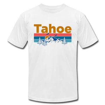 Lake Tahoe, California T-Shirt - Retro Mountain & Birds Unisex Lake Tahoe T Shirt - white