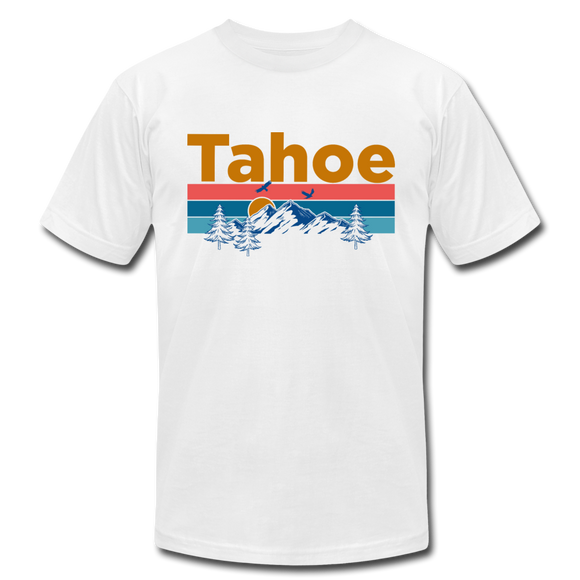 Lake Tahoe, California T-Shirt - Retro Mountain & Birds Unisex Lake Tahoe T Shirt - white