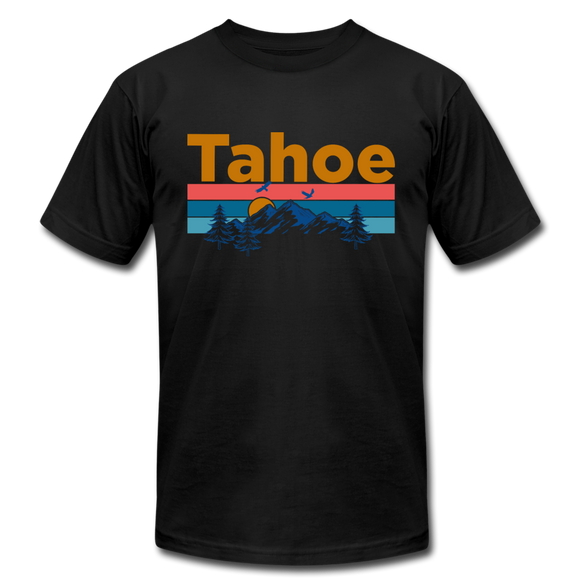 Lake Tahoe, California T-Shirt - Retro Mountain & Birds Unisex Lake Tahoe T Shirt - black