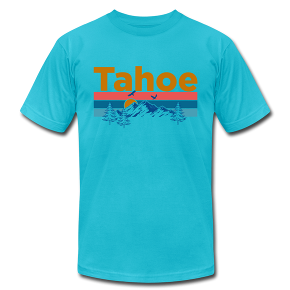 Lake Tahoe, California T-Shirt - Retro Mountain & Birds Unisex Lake Tahoe T Shirt - turquoise