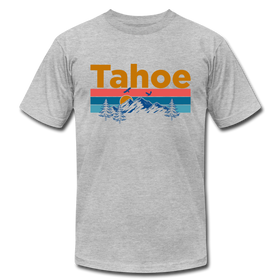 Lake Tahoe, California T-Shirt - Retro Mountain & Birds Unisex Lake Tahoe T Shirt - heather gray