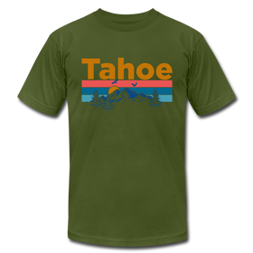 Lake Tahoe, California T-Shirt - Retro Mountain & Birds Unisex Lake Tahoe T Shirt - olive