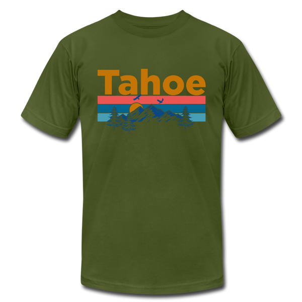 Lake Tahoe, California T-Shirt - Retro Mountain & Birds Unisex Lake Tahoe T Shirt - olive